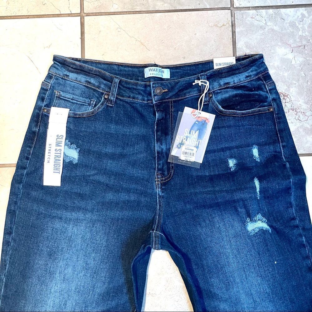 NWT WAX Jean Collection Distressed Slim, Stretch Straight Leg Blue Jeans - Picture 5 of 16